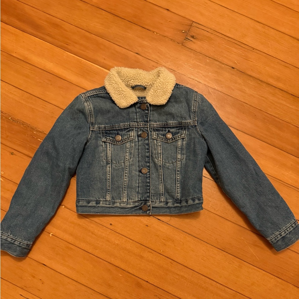 GAP Kids Classic Blue Jean Jacket with Cream Sherpa Lining